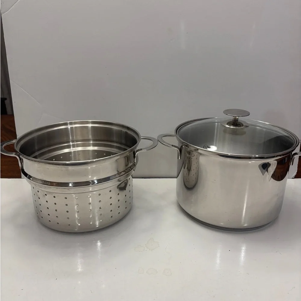 Crate & Barrel stainless steel, cooking part and strainer